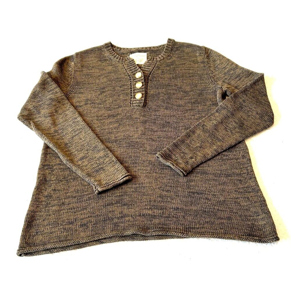 Natural Reflections Sweater Women's Sz Large 3 Button V-Neck Cotton Long Sleeve